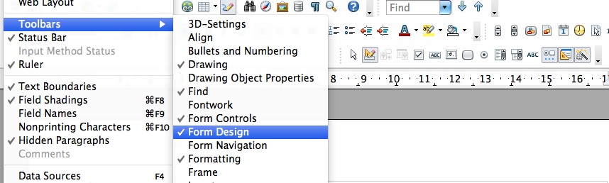 Open Office - View > Form Controls